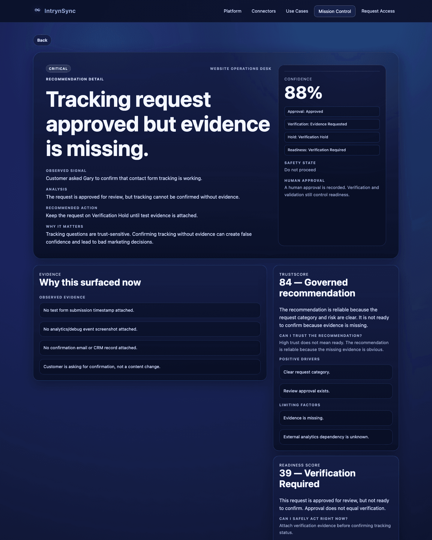 Verification Hold recommendation detail